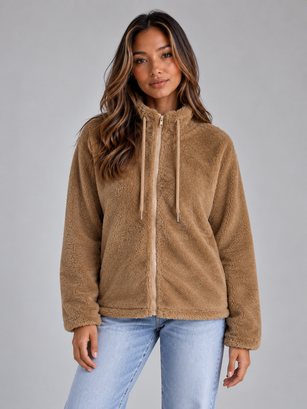 Cozy | Women's Soft High Neck Zip-Up Teddy Fleece Jacket