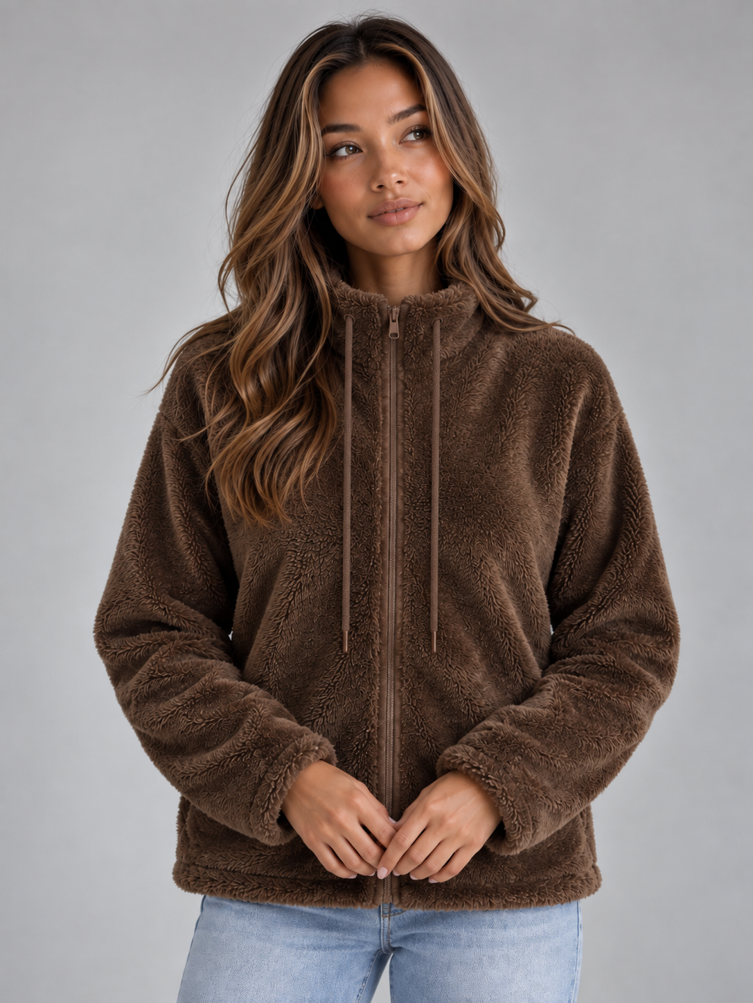 Cozy | Women's Soft High Neck Zip-Up Teddy Fleece Jacket