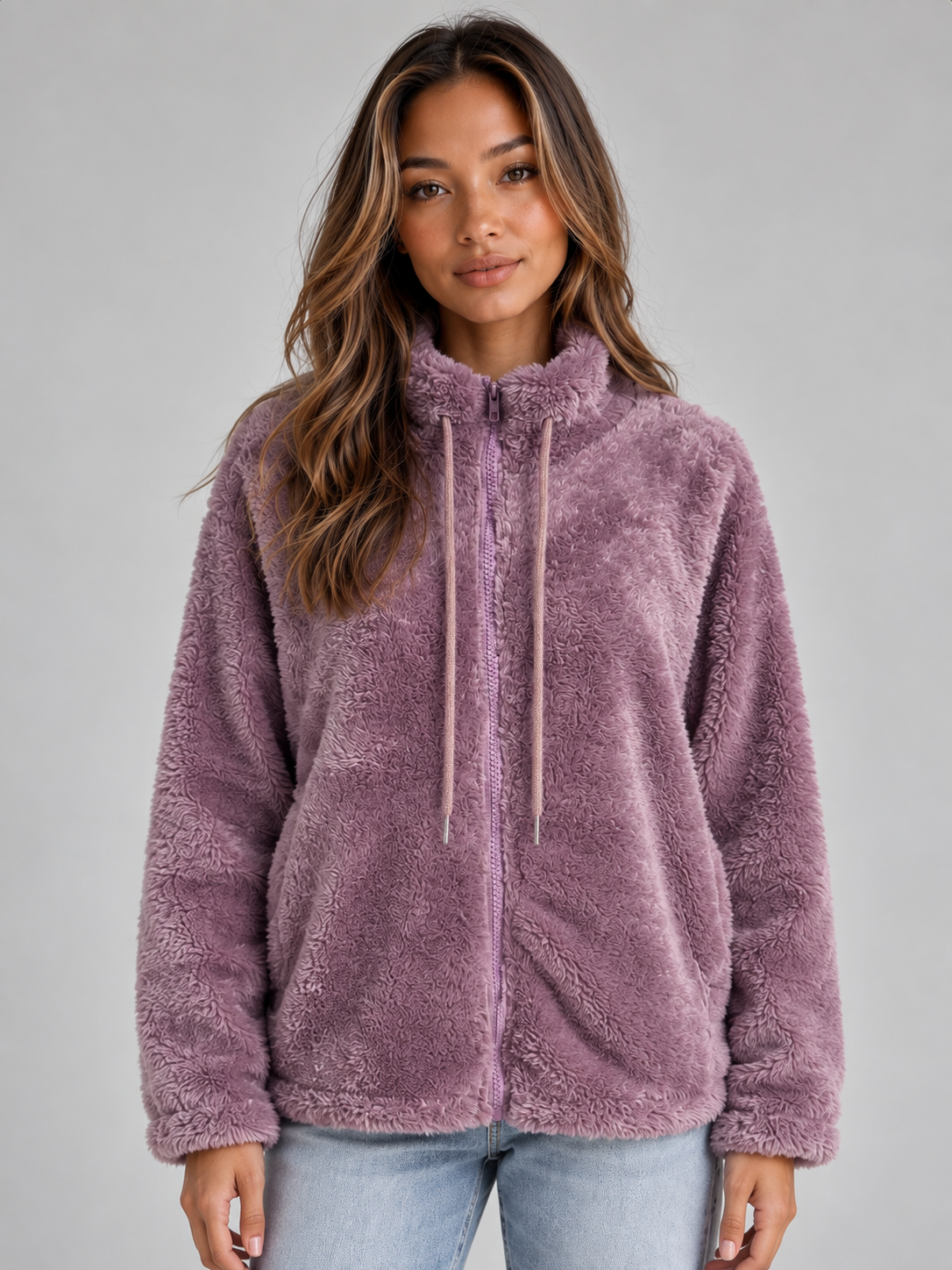 Cozy | Women's Soft High Neck Zip-Up Teddy Fleece Jacket