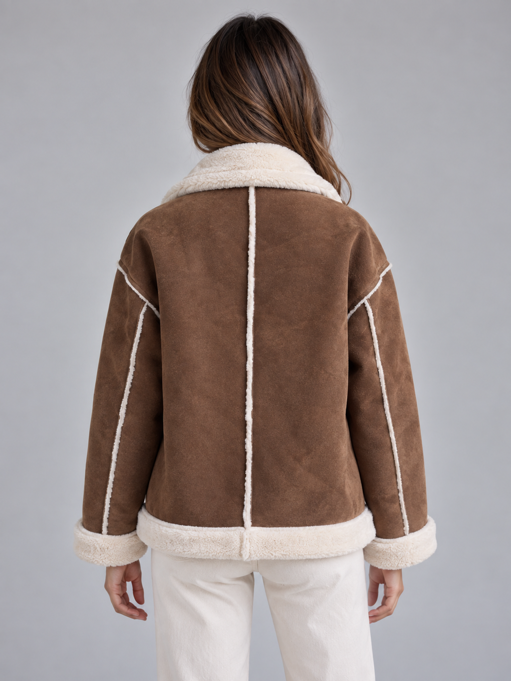 Women's Aviator Style Faux Shearling Suede Look Jacket