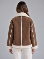 Women's Aviator Style Faux Shearling Suede Look Jacket