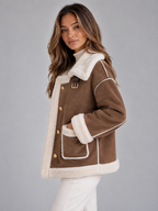 Women's Aviator Style Faux Shearling Suede Look Jacket