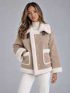 Women's Aviator Style Faux Shearling Suede Look Jacket