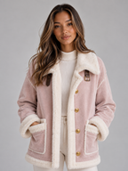 Women's Aviator Style Faux Shearling Suede Look Jacket
