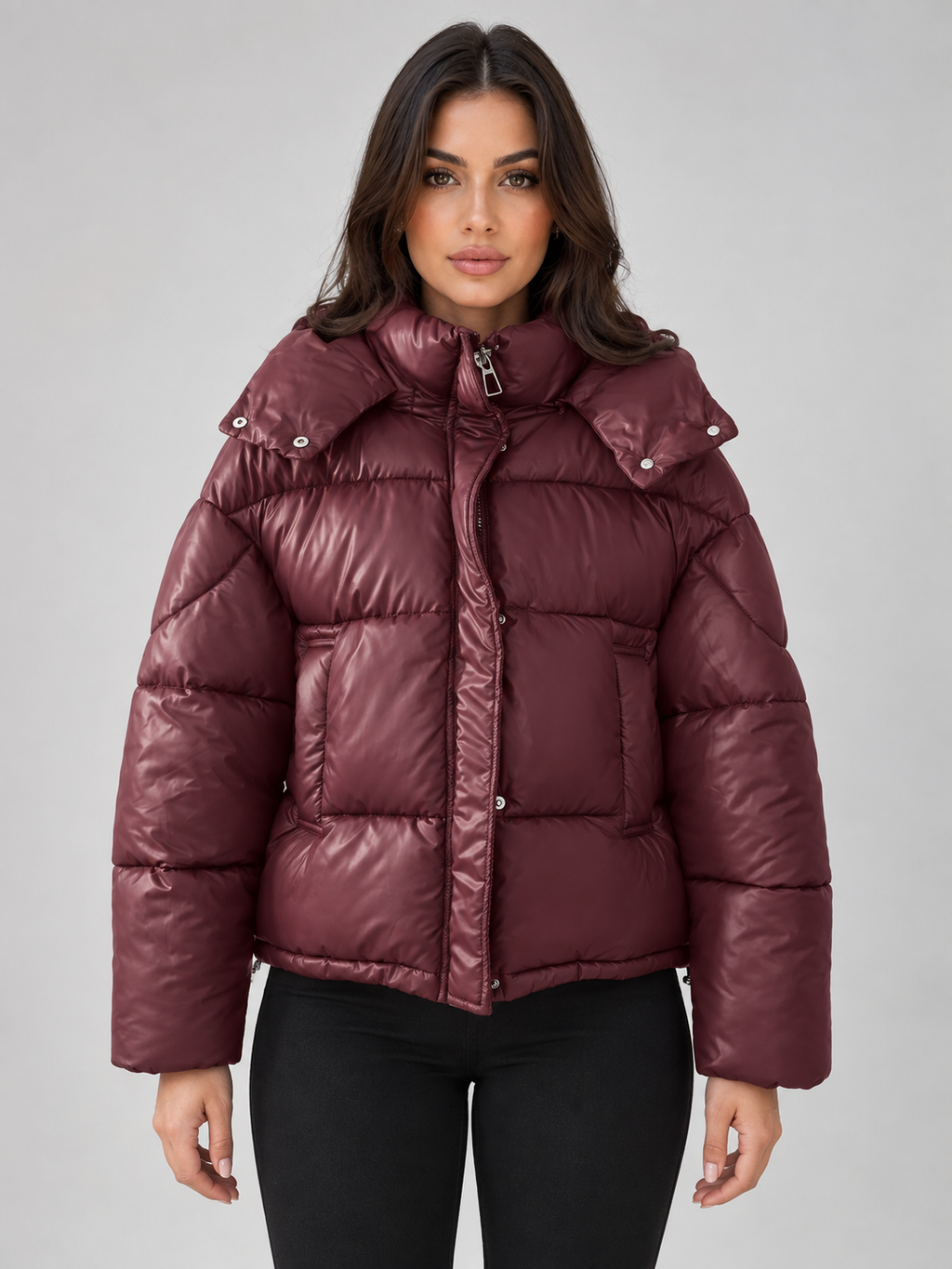 Women's Padded Full Zip Puffer Hooded Winter Jacket