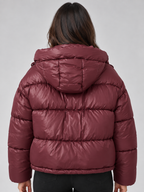 Women's Padded Full Zip Puffer Hooded Winter Jacket