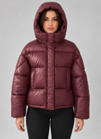 Women's Padded Full Zip Puffer Hooded Winter Jacket