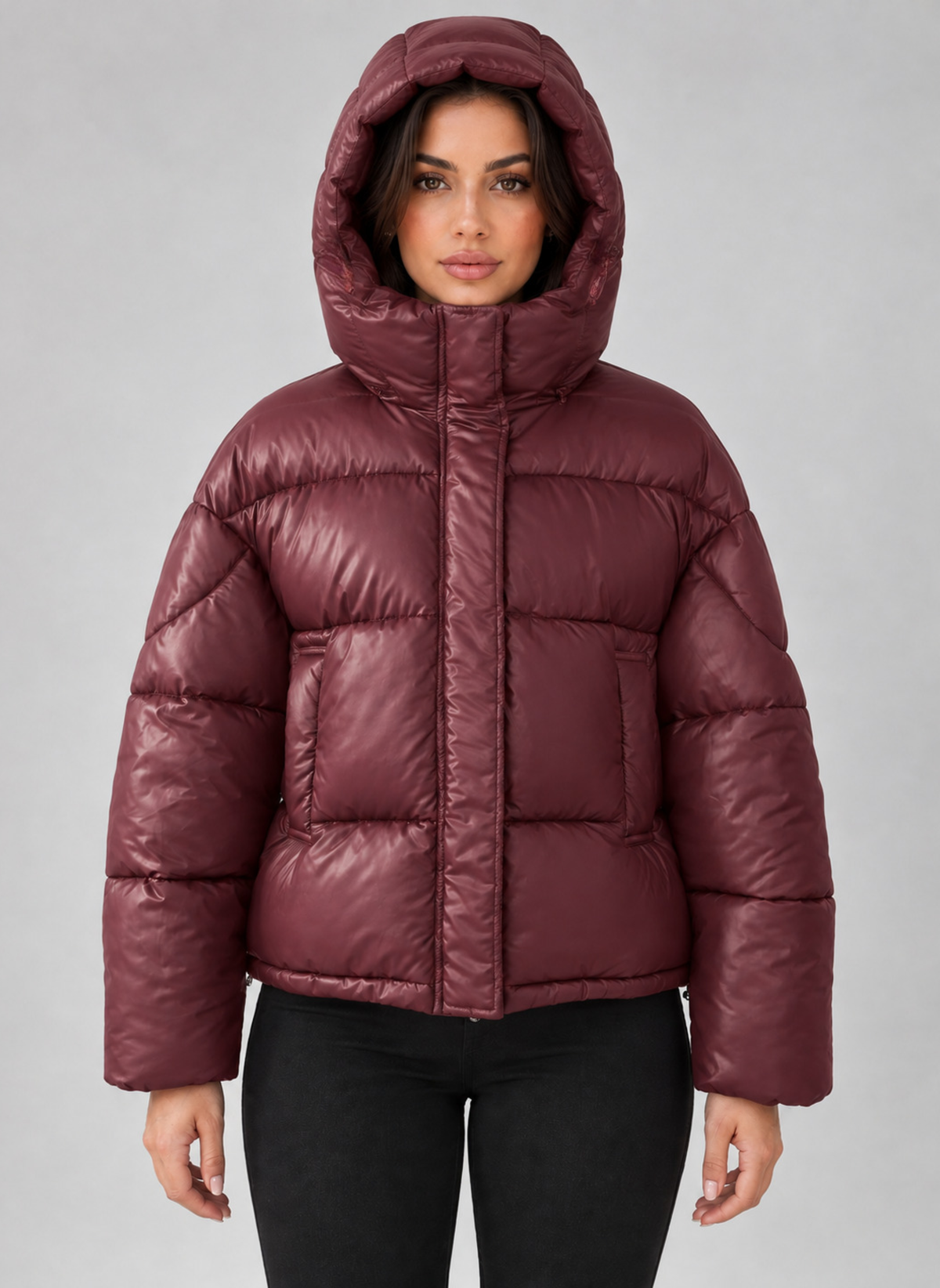 Women's Padded Full Zip Puffer Hooded Winter Jacket